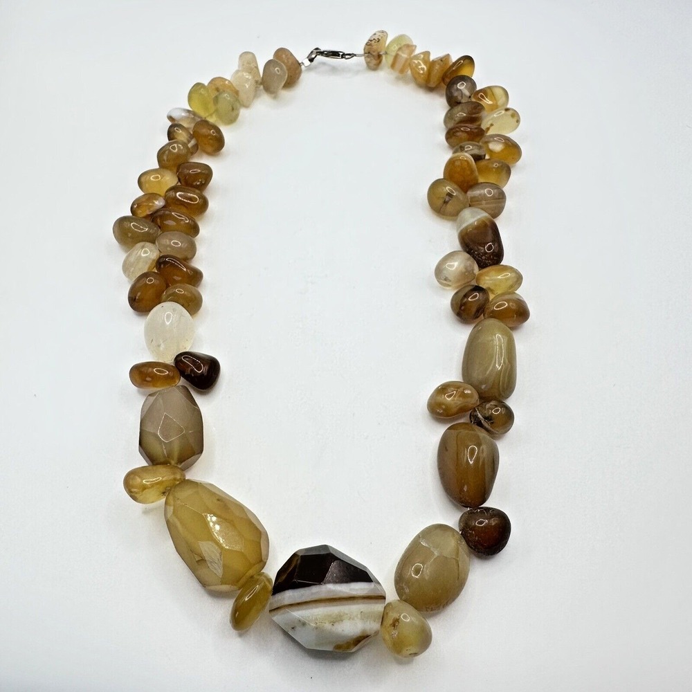 Beaded Agate Necklace Warm Earth Tones Statement Choker 18" 127g - Picture 6 of 16